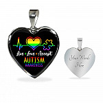 Live Love Accept Autism Awareness Heart Pendant Necklace - Autism Awareness Gifts - Heart Luxury Necklace (Silver)