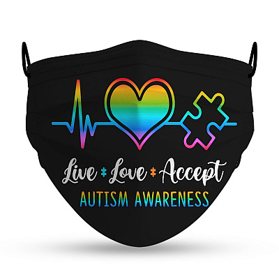 Alternative view of Live Love Accept Autism Awareness Washable Reusable Custom - Printed Cloth Face Mask Cover