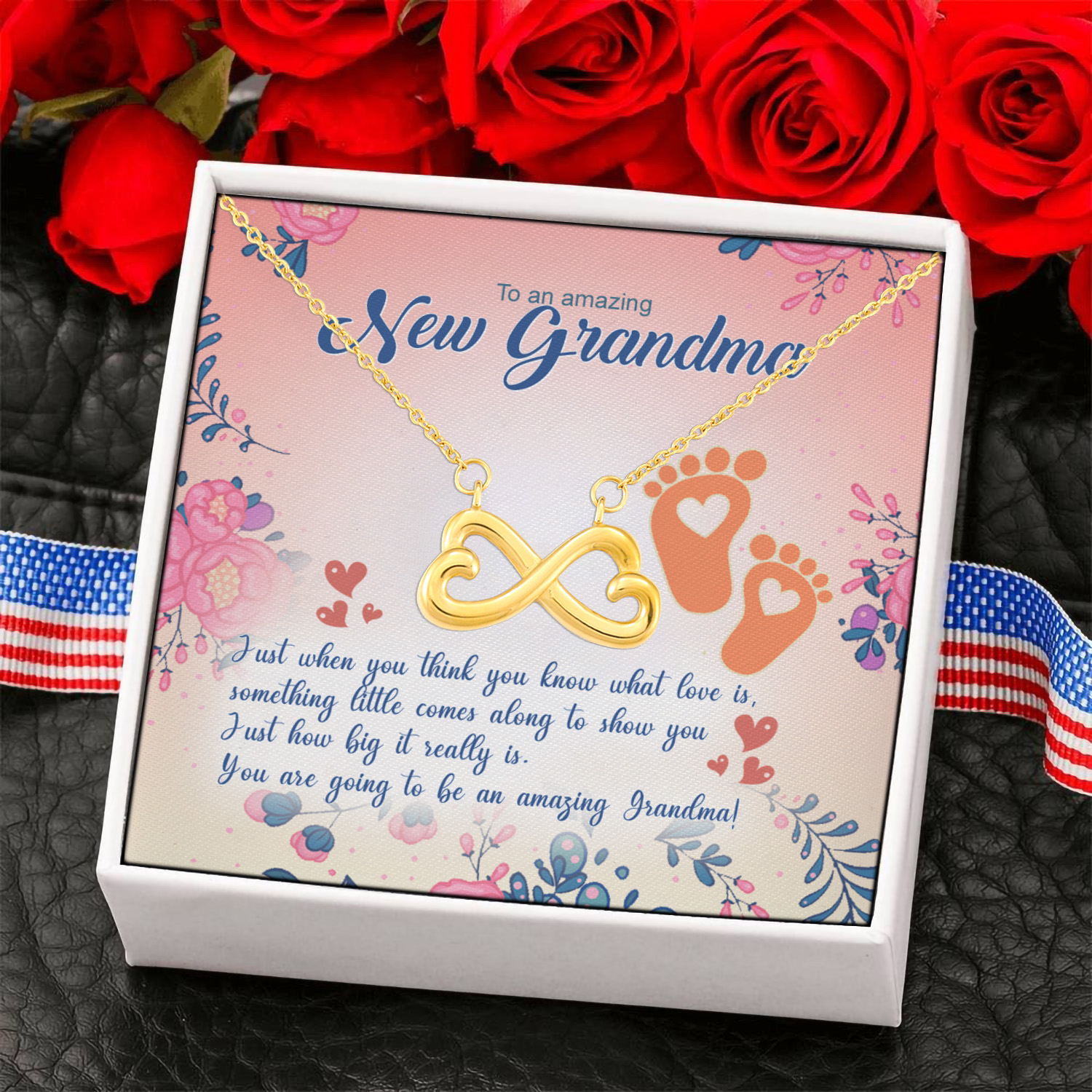 4KNG. New Grandma Infinity Heart Necklace (Gold) 6