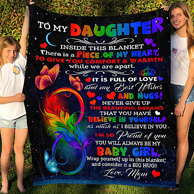 Alternative view of Infinity Rainbow Feather To My Daughter There Is A Piece Of My Heart Blanket - Mink Blanket - Woven Blanket