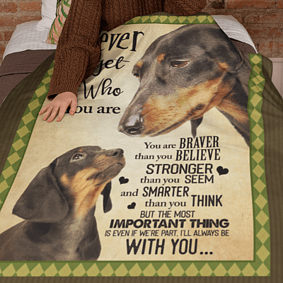 Alternative view of Dachshund Never Forget That You Are Braver Than You Believe Fleece Blanket - Mink Blanket - Woven Blanket