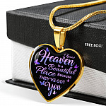 I Know Heaven Is A Beautiful Place Because They've Got You Memorial Butterflies Quote Heart Pendant Necklace - Heart Luxury Necklace (Gold Plated)
