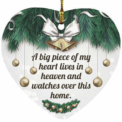 A Big Peace of My Heart Lives, White, Heart Ornament