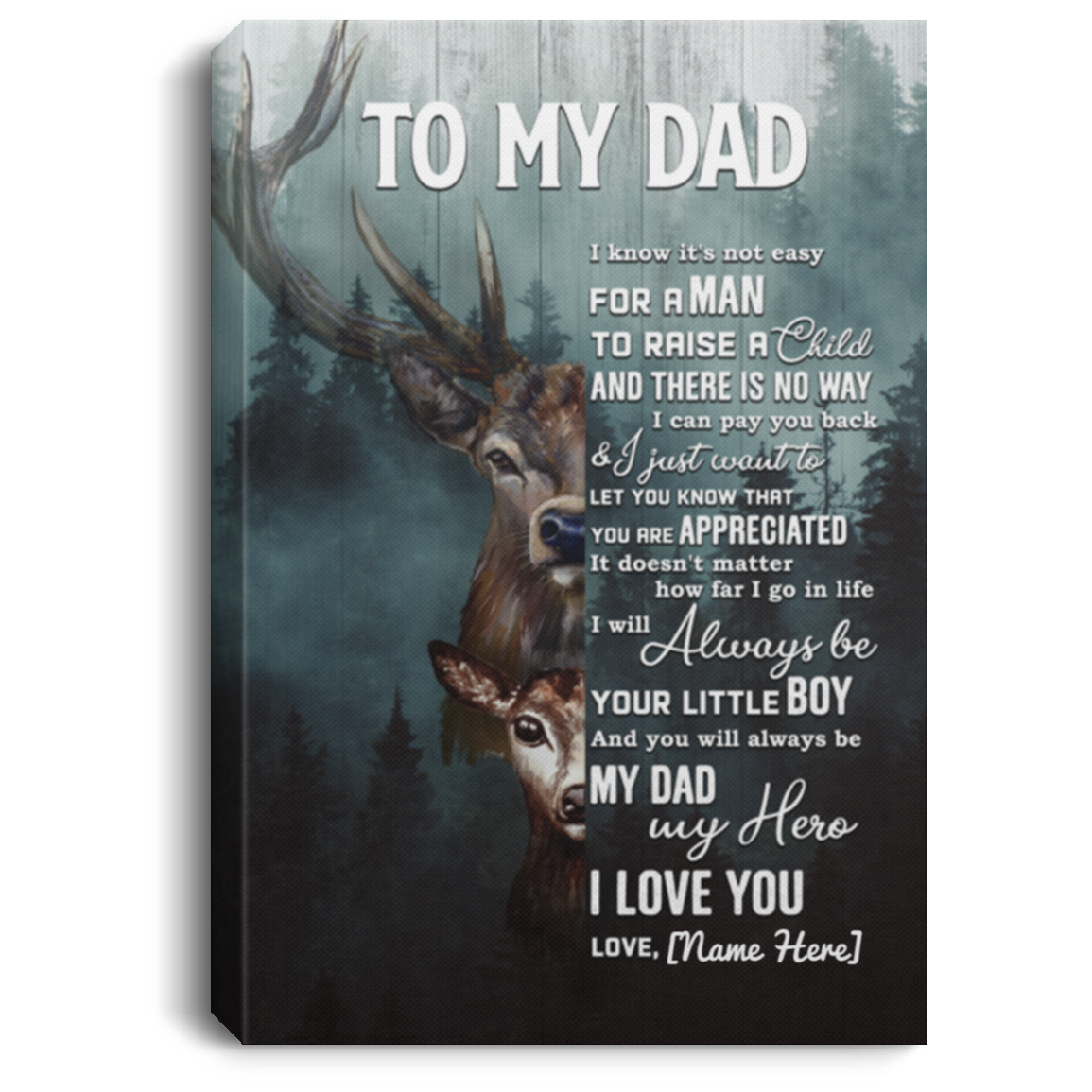 Personalized Son To My Dad I Know It's Not Easy for A Man to Raise A Child Framed Canvas - Unframed Poster, White, 0.75'' Framed Canvas