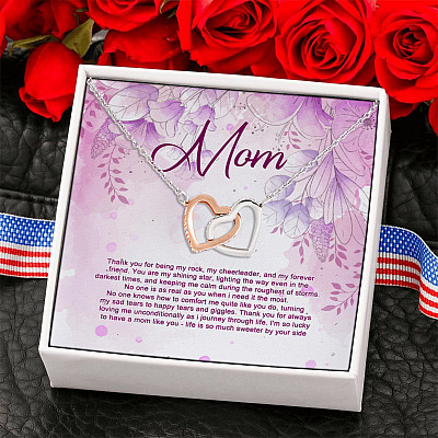 Mom Thank You For Being My Rock My Cheerleader And My Forever Friend Interlocking Hearts Pendant Necklace
