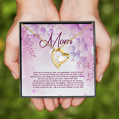 Mom Thank You For Being My Rock My Cheerleader And My Forever Friend Interlocking Hearts Pendant Necklace