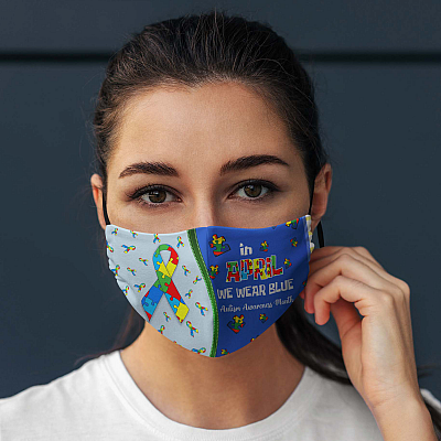Alternative view of April Autism Awareness Month Puzzle Ribbon Washable Reusable Custom - Printed Cloth Face Mask Cover