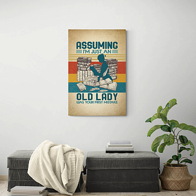 Alternative view of Assuming I'm Just An Old Lady Was Your First Mistake Framed Canvas Prints - Girl Loves Books Unframed Poster