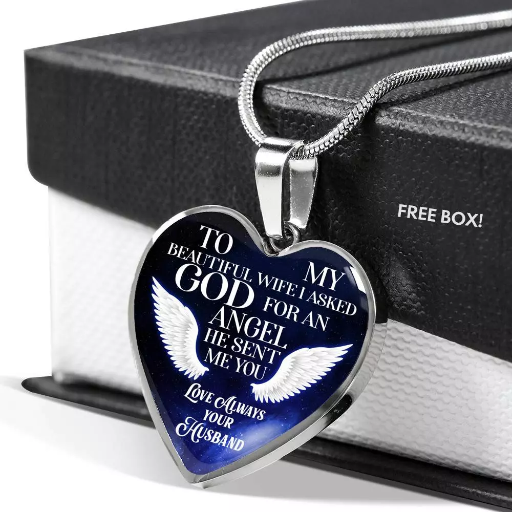 To My Beautiful Wife I Asked God For An Angel He Sent Me You Heart Pendant Necklace - Heart Luxury Necklace (Silver)