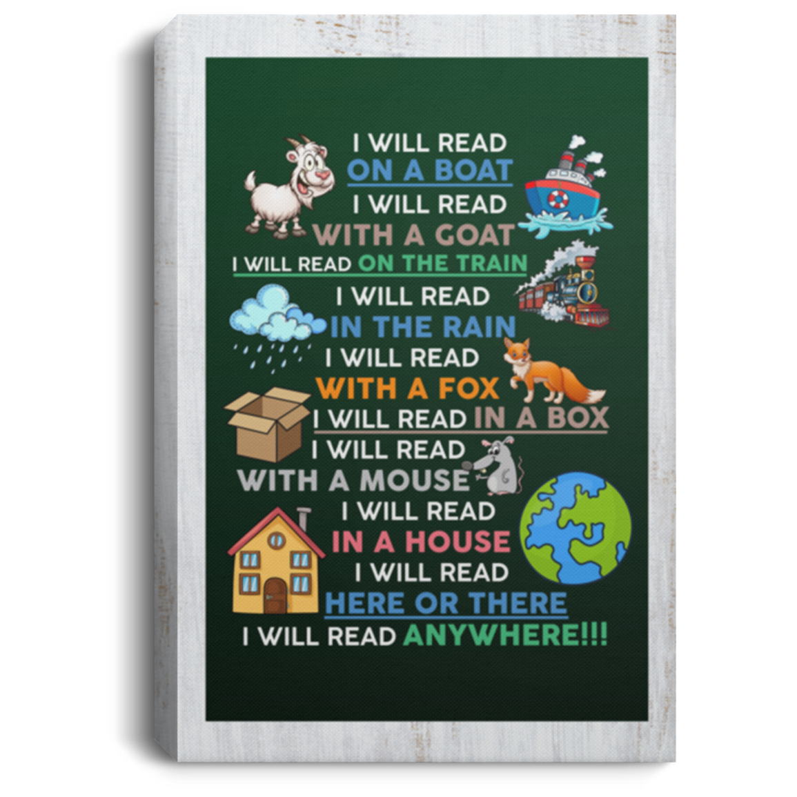 I Will Read On A Boat I Will Read Anywhere Gallery Wrapped Framed Canvas Prints - Unframed Poster, White, 0.75'' Framed Canvas