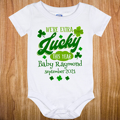 Alternative view of Personalized St Patrick's Day We're Extra Lucky This Year Irish Shamrock Baby Onesie - Toddler Bodysuit