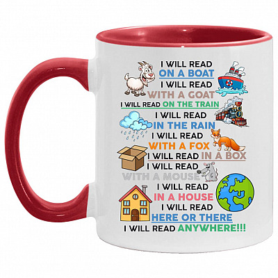 book accent, White/Red, 11 oz. Accent Mug