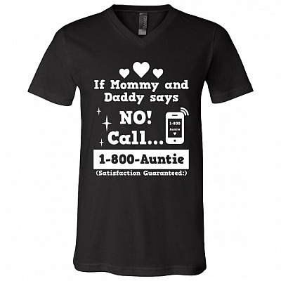 auntie vneck, Black, V-Neck T-Shirt