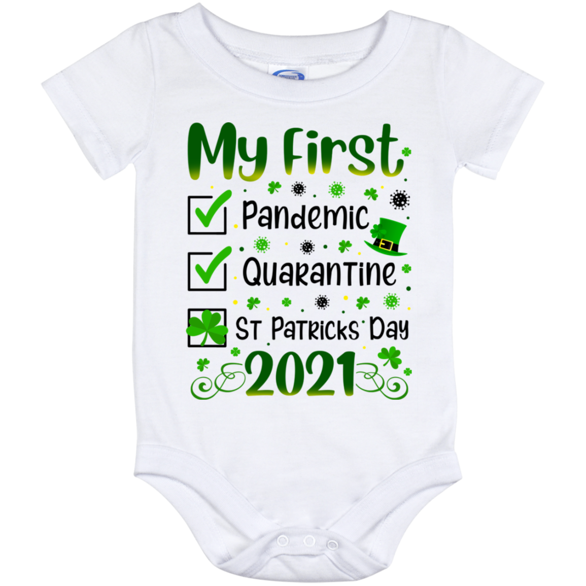 My First St Patricks Day Pandemic 2021 Quarantined Irish Baby Onesie - Toddler Baby Infant Bodysuit, White, Baby Onesie - 12 Month My First St Patricks Day Pandemic 2021 Quarantined Irish Baby Onesie - Toddler Baby Infant Bodysuit, White, Baby Onesie - 12 Month