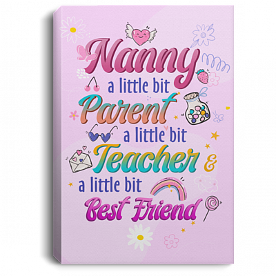 "Nanny A Little Bit Parent A Little Bit Teacher Gallery Wrapped Framed Canvas-Poster-Home Decor Wall Art, White, 0.75'' Framed Canvas