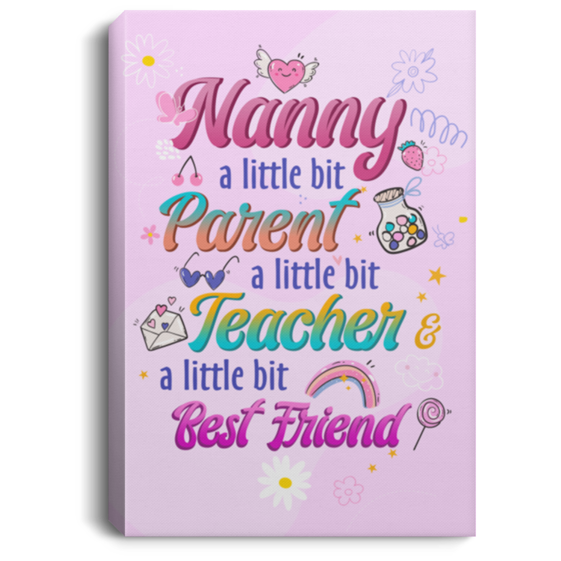 "Nanny A Little Bit Parent A Little Bit Teacher Gallery Wrapped Framed Canvas-Poster-Home Decor Wall Art, White, 0.75'' Framed Canvas