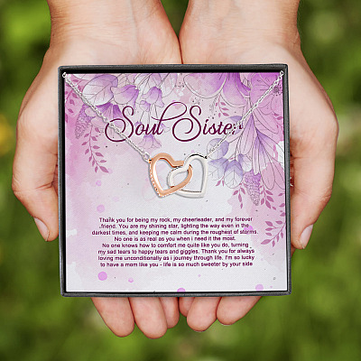 Soul Sister Thank You For Being My Rock My Cheerleader And My Forever Friend Interlocking Hearts Necklace