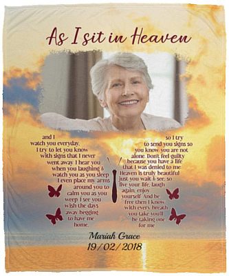 Personalized Photo As I Sit In Heaven Blanket, White, Cozy Plush Fleece Blanket - 50x60
