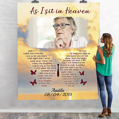 Alternative view of Personalized Photo As I Sit In Heaven And I Watch You Everyday Butterfly Memorial Fleece Blanket - Sherpa Blanket