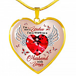 I'm Not A Widow I'm A Wife To A Husband With Wings Red Butterfly Heart Necklace - Husband Memorial Necklace - Heart Luxury Necklace (Gold Plated)