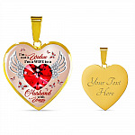 I'm Not A Widow I'm A Wife To A Husband With Wings Red Butterfly Heart Necklace - Husband Memorial Necklace - Heart Luxury Necklace (Gold Plated)