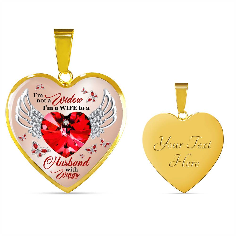 I'm Not A Widow I'm A Wife To A Husband With Wings Red Butterfly Heart Necklace - Husband Memorial Necklace - Heart Luxury Necklace (Gold Plated)