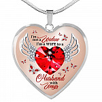 I'm Not A Widow I'm A Wife To A Husband With Wings Red Butterfly Heart Necklace - Husband Memorial Necklace - Heart Luxury Necklace (Silver)