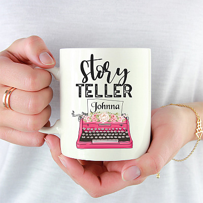 Alternative view of Personalized Storyteller Typewriter Floral Ceramic Coffee Mug-Beer Stein - Water Bottle - Color Changing Mug
