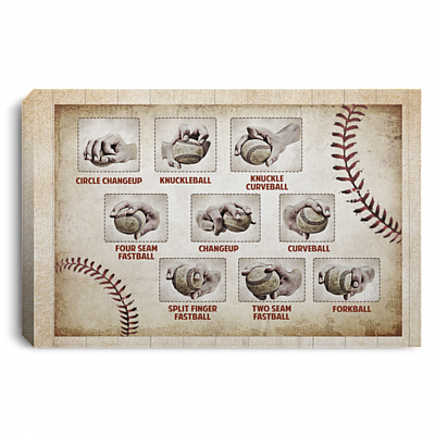 Baseball Pitching Grips Gallery Wrapped Framed Canvas Prints - Unframed Poster - Home Decor Wall Art, White, 0.75'' Framed Canvas