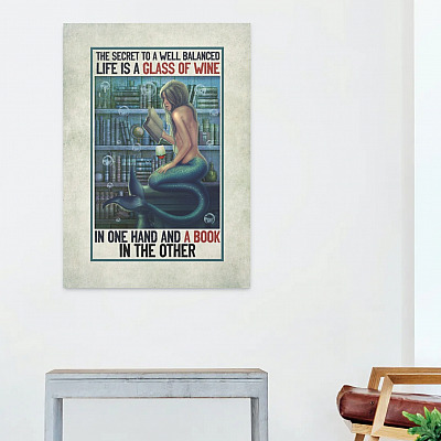 Alternative view of The Secret To A Well Balanced Life Is A Glass Of Wine And A Book Framed Canvas - Unframed Poster - Mermaid Drink Wine Read Book Home Decor