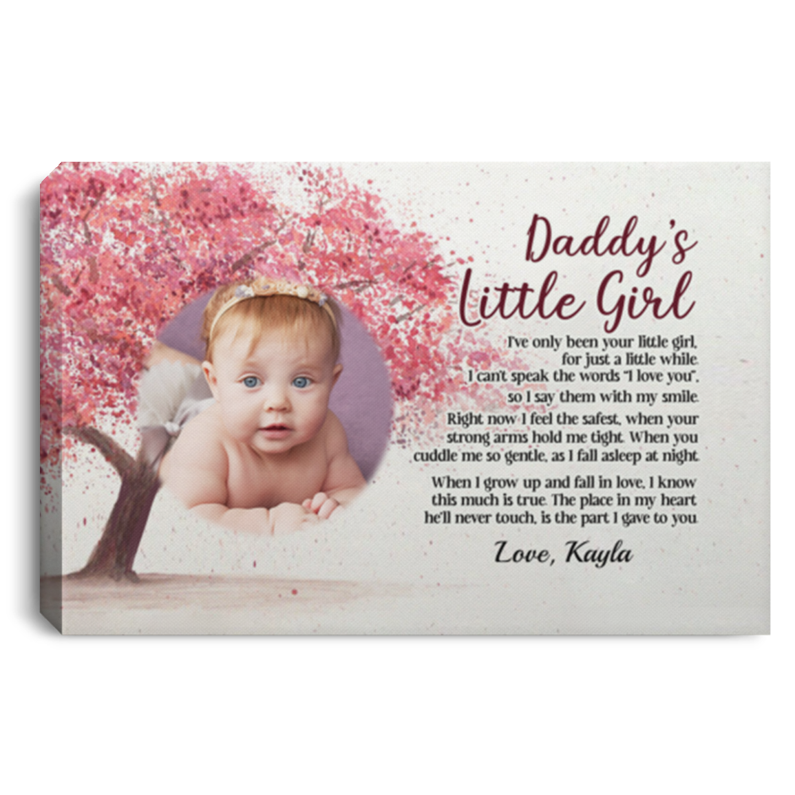 Personalized Photo Daddy's Little Girl Gallery Wrapped Framed Canvas Prints-Poster-Home Decor Wall Art, White, 0.75'' Framed Canvas