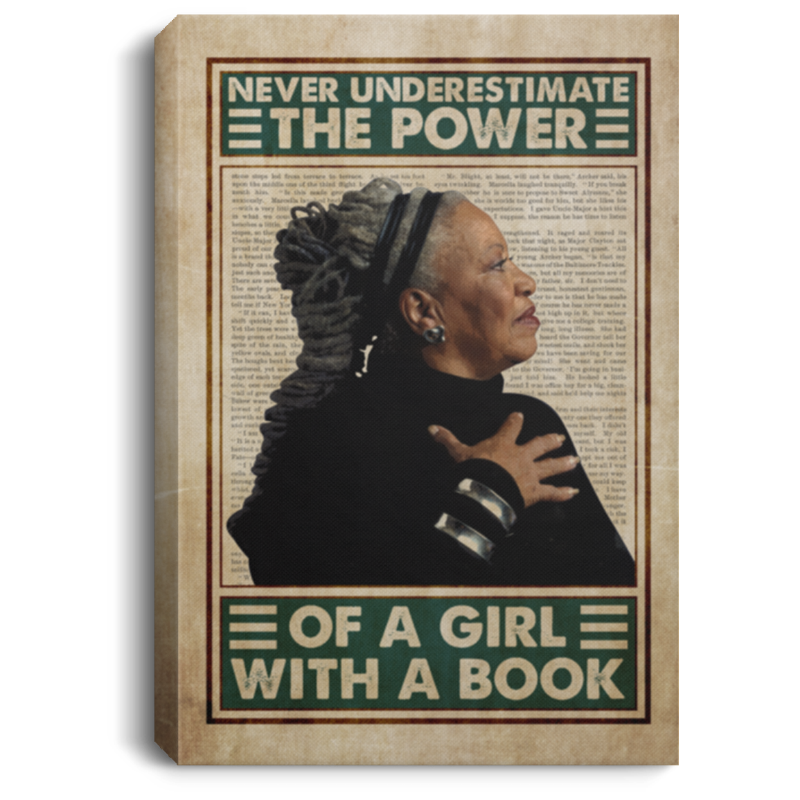 Toni Morris Never Underestimate the Power of A Girl with A Book Framed Canvas - Unframed Poster, White, 0.75'' Framed Canvas