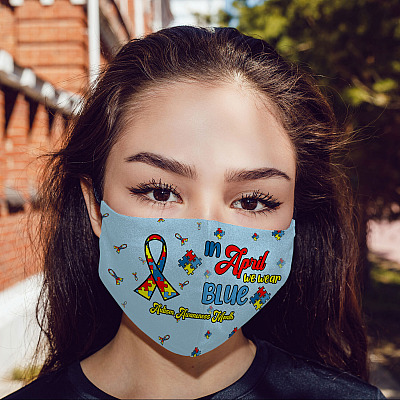 Alternative view of In April We Wear Blue Autism Awareness Rainbow Washable Reusable Custom Printed Cloth Face Mask Cover