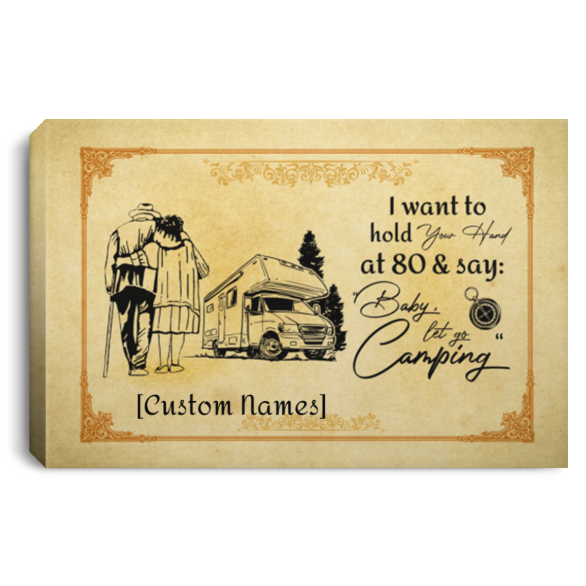 Personalized Camping I Want To Hold Your Hand At 80 Let's Go Camping Framed Canvas - Unframed Poster, White, 0.75'' Framed Canvas Personalized Camping I Want To Hold Your Hand At 80 Let's Go Camping Framed Canvas - Unframed Poster, White, 0.75'' Framed Canvas