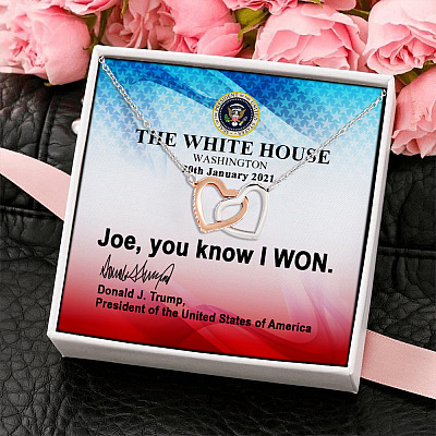 Alternative view of Joe You Know I Won Trump Is My President Inauguration 20th January 2021 Interlocking Hearts Pendant Necklace