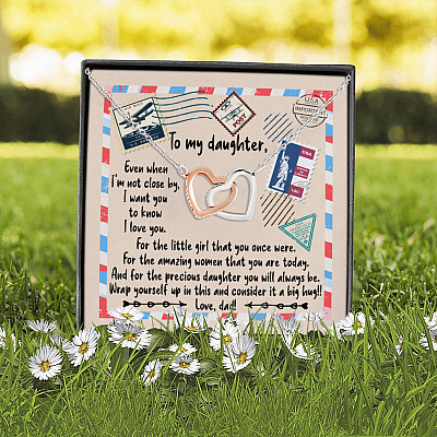 Dad to My Daughter Even when I'm Not Close by I Want You to Know I Love U Interlocking Hearts Pendant Necklace