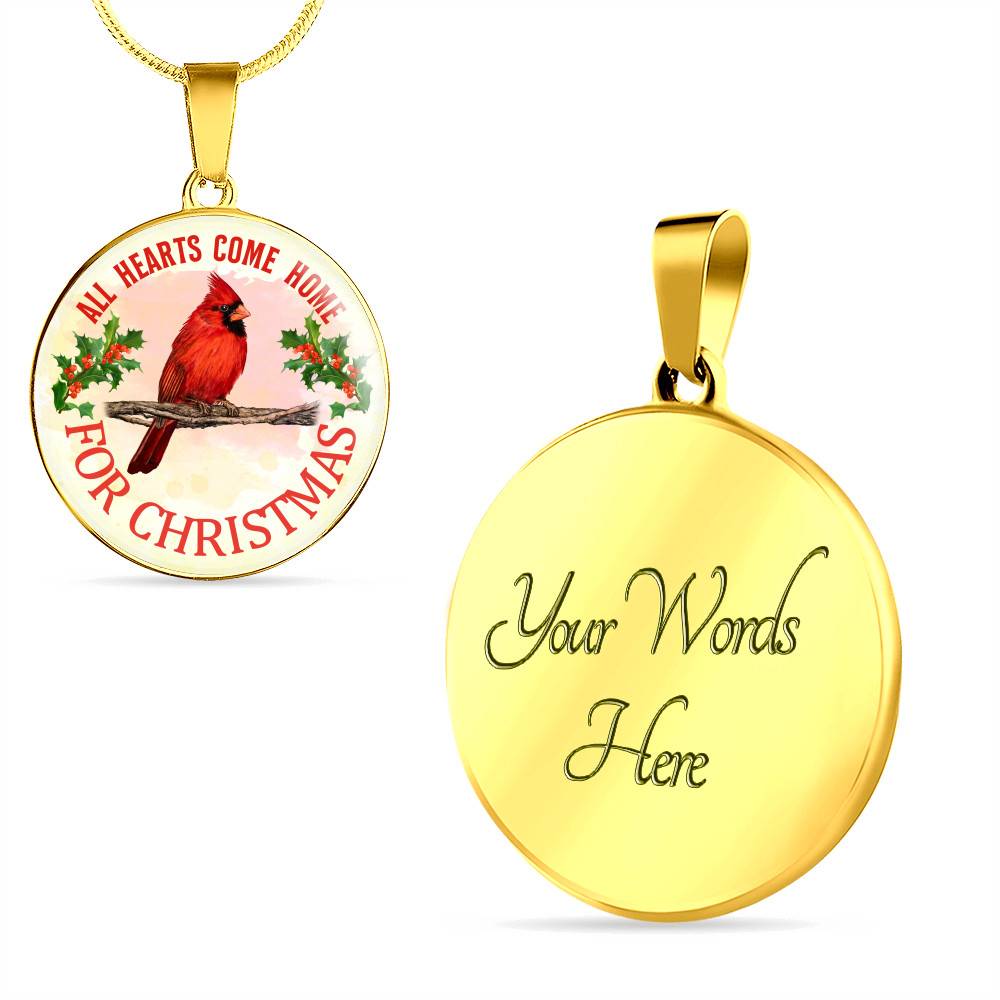 Red Bird All Hearts Come Home for Christmas Circle Pendant Necklace - Circle Luxury Necklace (Gold Plated) Red Bird All Hearts Come Home for Christmas Circle Pendant Necklace - Circle Luxury Necklace (Gold Plated)