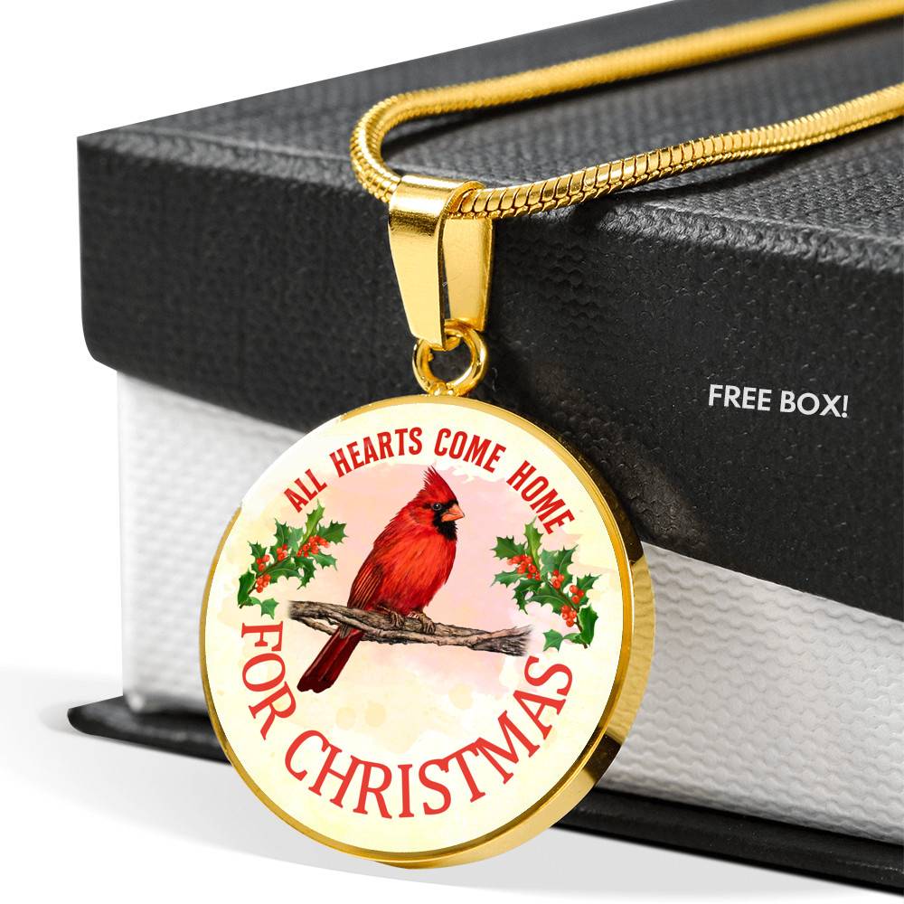Red Bird All Hearts Come Home for Christmas Circle Pendant Necklace - Circle Luxury Necklace (Gold Plated) Red Bird All Hearts Come Home for Christmas Circle Pendant Necklace - Circle Luxury Necklace (Gold Plated)