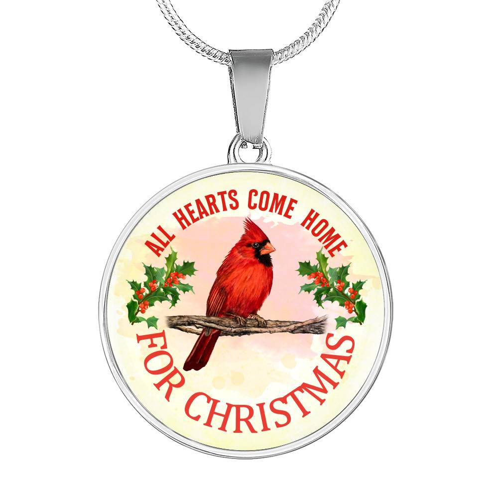 Red Bird All Hearts Come Home for Christmas Circle Pendant Necklace - Circle Luxury Necklace (Silver) Red Bird All Hearts Come Home for Christmas Circle Pendant Necklace - Circle Luxury Necklace (Silver)