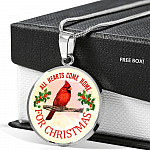 Red Bird All Hearts Come Home for Christmas Circle Pendant Necklace - Circle Luxury Necklace (Silver) Red Bird All Hearts Come Home for Christmas Circle Pendant Necklace - Circle Luxury Necklace (Silver)