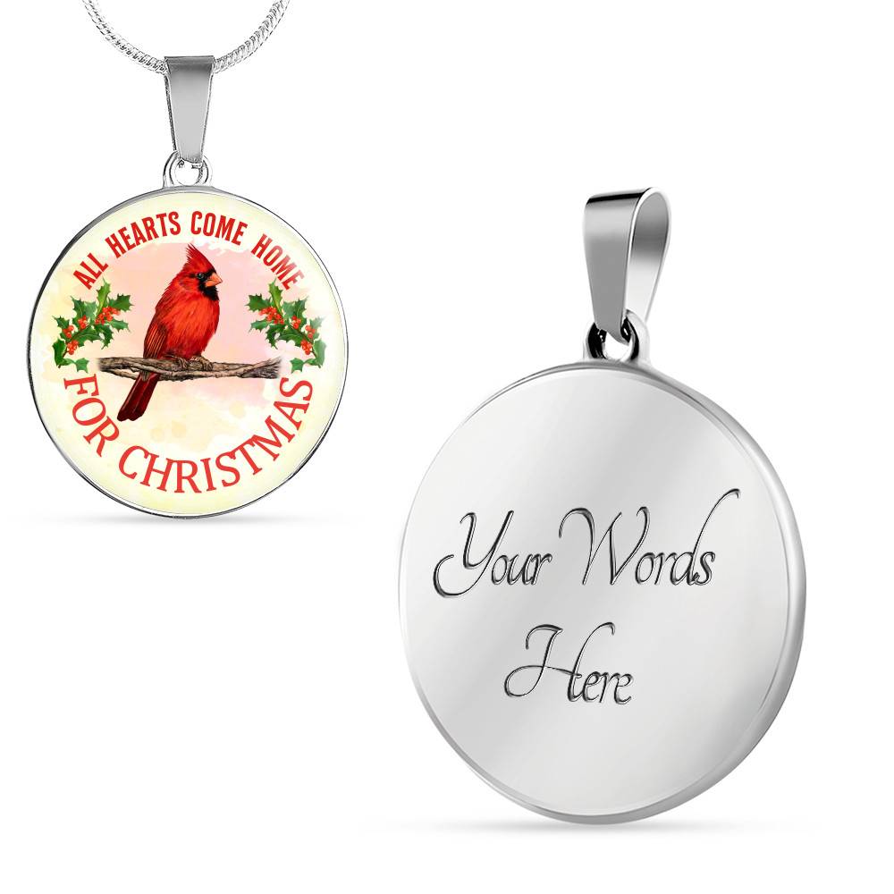 Red Bird All Hearts Come Home for Christmas Circle Pendant Necklace - Circle Luxury Necklace (Silver) Red Bird All Hearts Come Home for Christmas Circle Pendant Necklace - Circle Luxury Necklace (Silver)