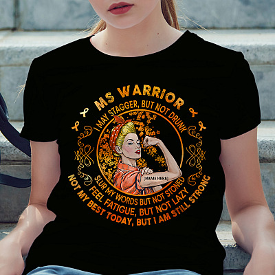 Alternative view of Personalized Ms Warrior Unbreakable Multiple Sclerosis Awareness T-shirt - Orange Ribbon V-neck