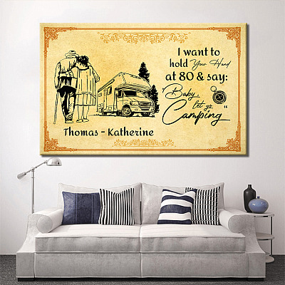 Alternative view of Personalized Camping I Want To Hold Your Hand At 80 Let's Go Camping Framed Canvas - Unframed Poster