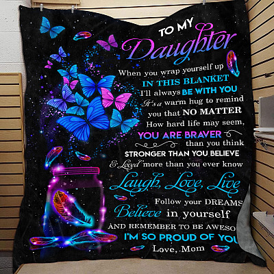 Alternative view of Feather Butterflies To My Daughter I'm so Proud Of You Love Mom Fleece Blanket - Mink Blanket - Woven Blanket