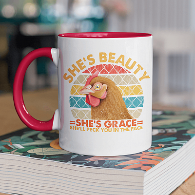 Alternative view of She's Beauty She'll Peck You In The Face Accent Mug