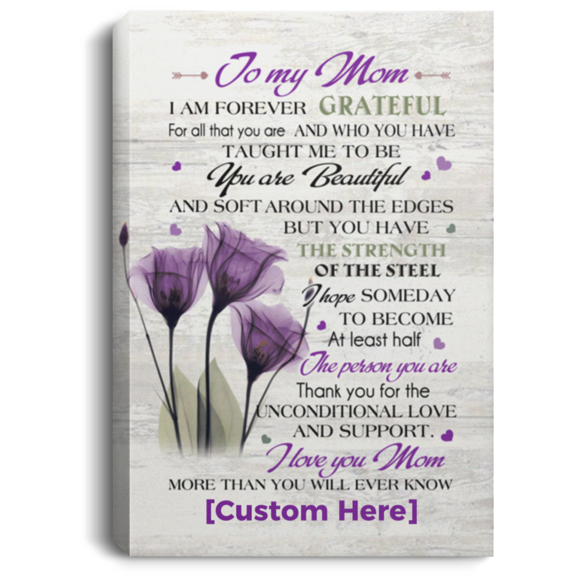 Personalized To My Mom I Am Forever Grateful For All That You Are Tulip Framed Canvas - Unframed Poster, White, 0.75'' Framed Canvas