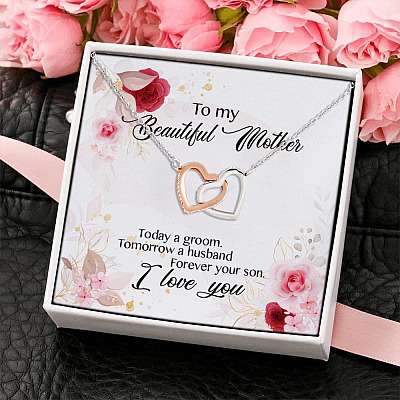 To My Beautiful Mother Forever Your Son Interlocking Hearts Pendant Necklace