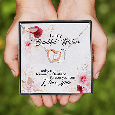 Alternative view of To My Beautiful Mother Forever Your Son Interlocking Hearts Pendant Necklace