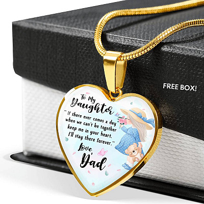 To My Daughter Keep Me In Your Heart Love Dad Heart Pendant Necklace - Daughter Necklace From Dad - Heart Luxury Necklace (Gold Plated)