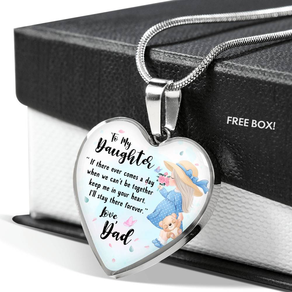 To My Daughter Keep Me In Your Heart Love Dad Heart Pendant Necklace - Daughter Necklace From Dad - Heart Luxury Necklace (Silver)